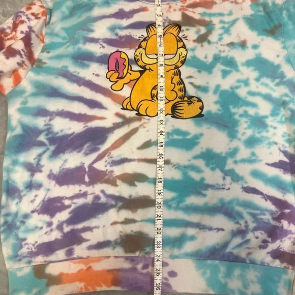 Vibrant Tie-Dye Garfield Women's Sweatshirt "I Donut Care" Large - Picture 14 of 14